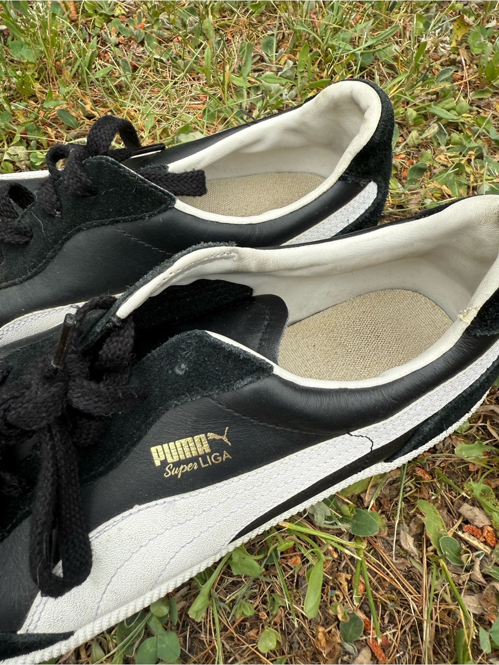 Puma Super Liga OG Retro Black White Leather Suede Classic Sneakers, US 11.5